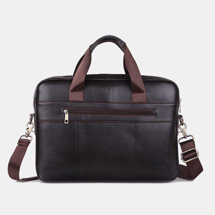 Men Genuine Leather Multi-Function Retro Large Capacity Travel Handbag Cross Body Bag - MRSLM