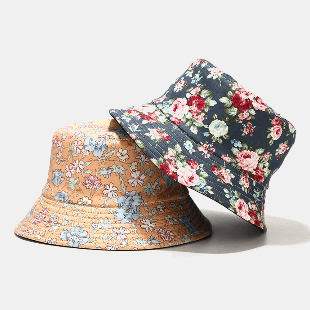 Women Double-Sided Summer UV Protection Floral Pattern Casual Outdoor Sun Hat Bucket Hat - MRSLM