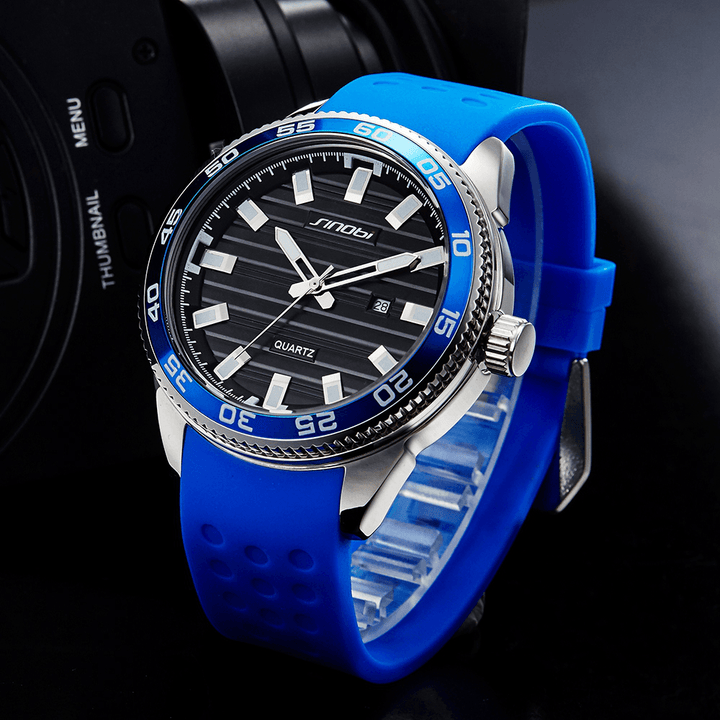 SINOBI 1255 Luminous Waterproof Sport Style Quartz Watch Silicone Strap Clock Men Watches - MRSLM