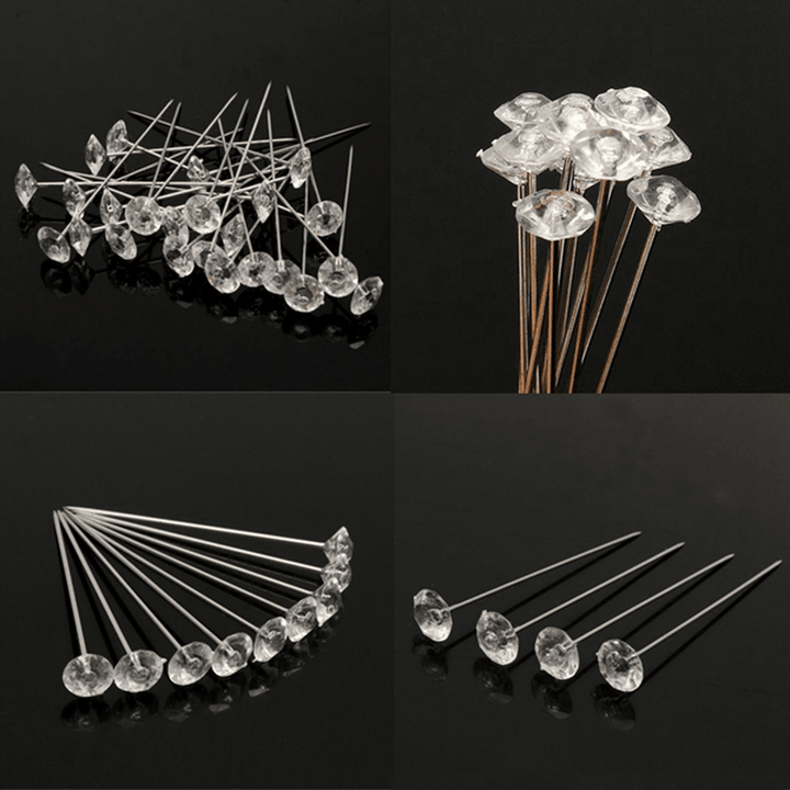 100Pcs Clear Diamante Flowers Pins Wedding Bouquet Supplies Diamond Corsage Florist Craft - MRSLM