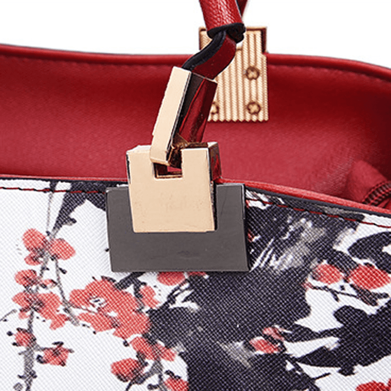 Women Floral PU Leather Capacity Tote Elegant Shoulder Bag Vintage Crossbody Bags - MRSLM