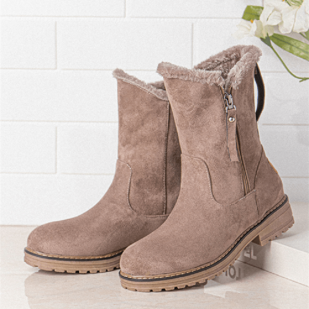 Women Casual Suede round Toe Side Zipper Flat Snow Boots - MRSLM