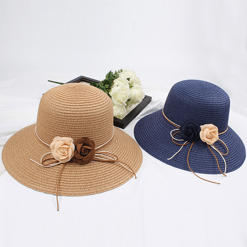 Women Folding Woven Wide Brimmed Bucket Hat Dress Visor - MRSLM