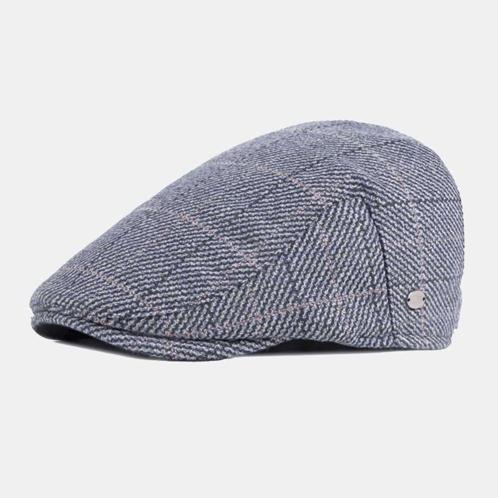 Men Cotton Colored Lattice Pattern plus Velvet Warm Berets British Retro Casual Sunshade Forward Hat Newsboy Hat - MRSLM