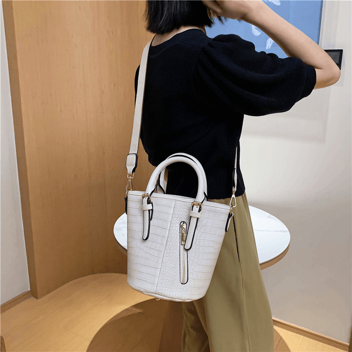 Women PU Leather Alligator Pattern Stitching Casual Fashion Handbag Crossbody Bag - MRSLM