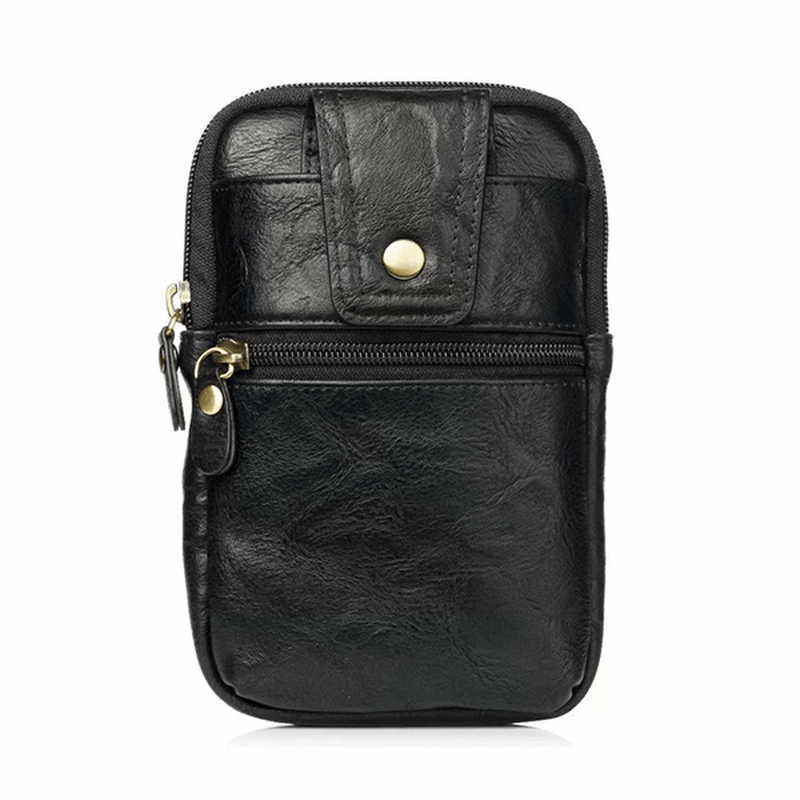 Men Genuine Leather Double Zipper Waist Bag Crossbody Bag - MRSLM