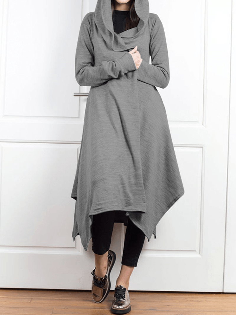 Solid Color Open Front Irregular Hem Hooded Cardigans - MRSLM