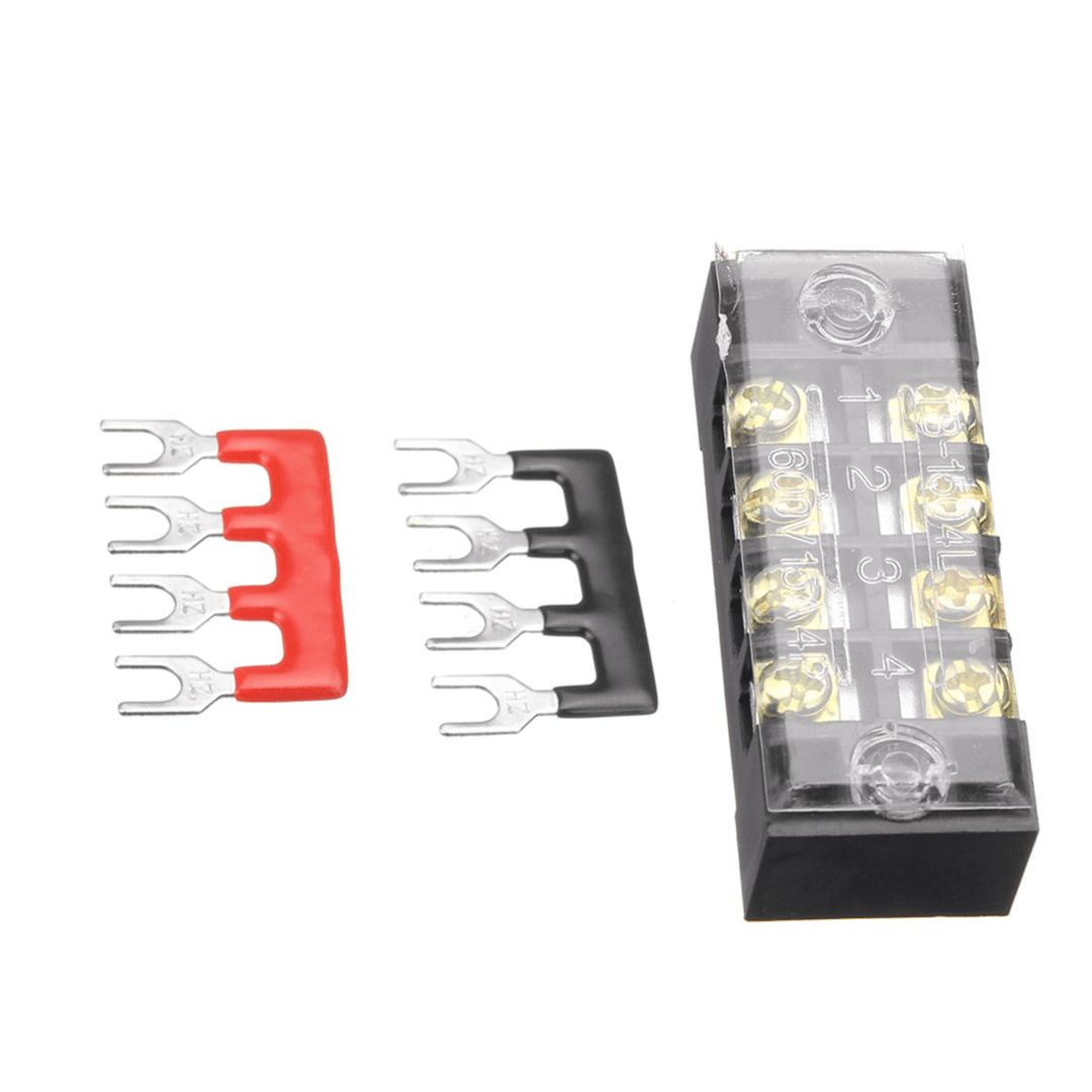 600V 15A Dual Rows 4 Position Screw Terminal Strip Red/Black Pre Insulated Terminal Block Strip - MRSLM