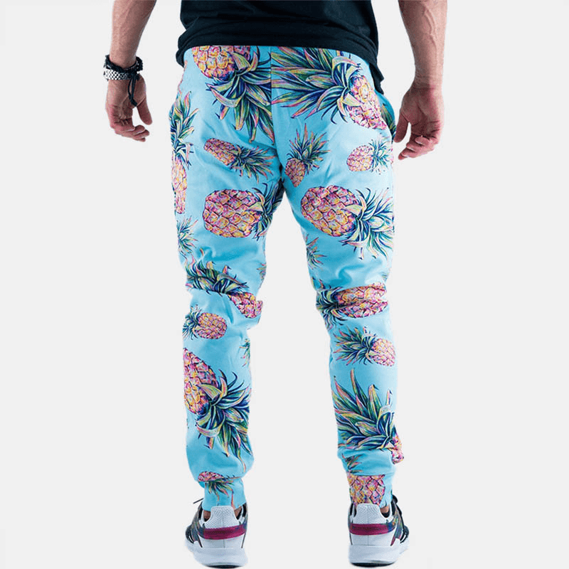 Men Pineapple Printed Hawaiian Style Cotton Casual Pants - MRSLM