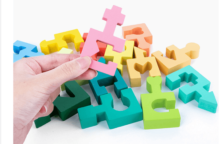 Wooden Puzzle Blocks with Geometric Shapes for Children - MRSLM