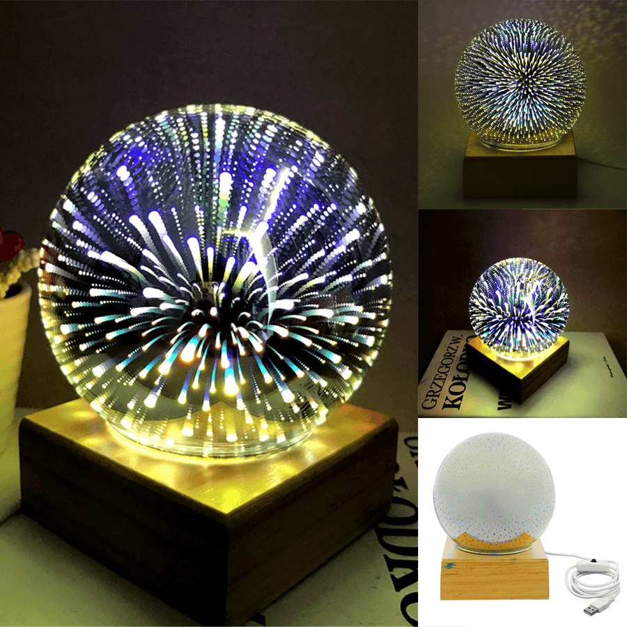 3D USB Magic Base Glass Ball Sphere Lightning Lamp Night Light Party Festival Firework - MRSLM