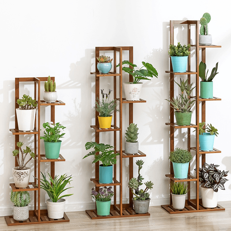 5/6/7-Tier Wooden Plant Stand Flower Pot Shelf Indoor Storage Display Rack - MRSLM