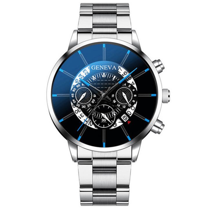 Geneva Business with Calendar Dial Stainless Steel Band Waterproof Men Quartz Watch - MRSLM