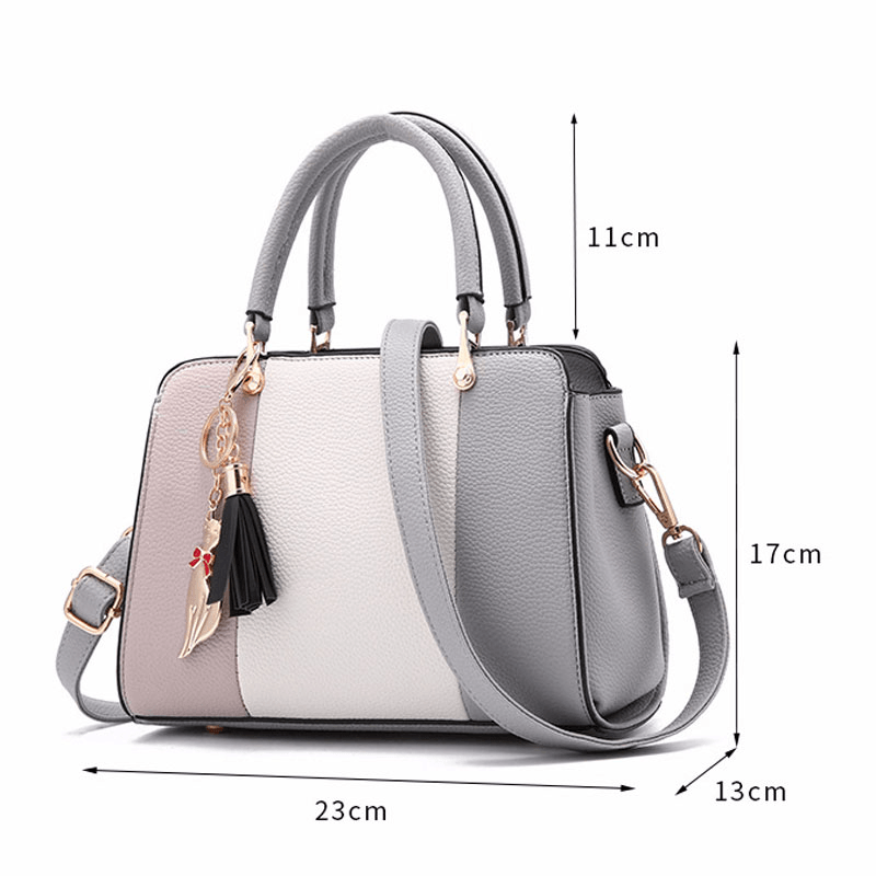 Stitching PU Leather Designer Purses and Handbag Casual Shoulder Bag Warm Sweet Tote with Tassels for Women Daily - MRSLM