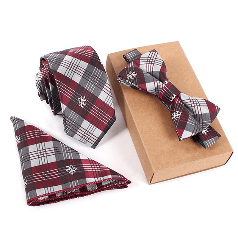 Mens Fashion Business Tie Sets Neck Tie Bow Tie Pocket Square Towel 3 Pieces Party Tie - MRSLM