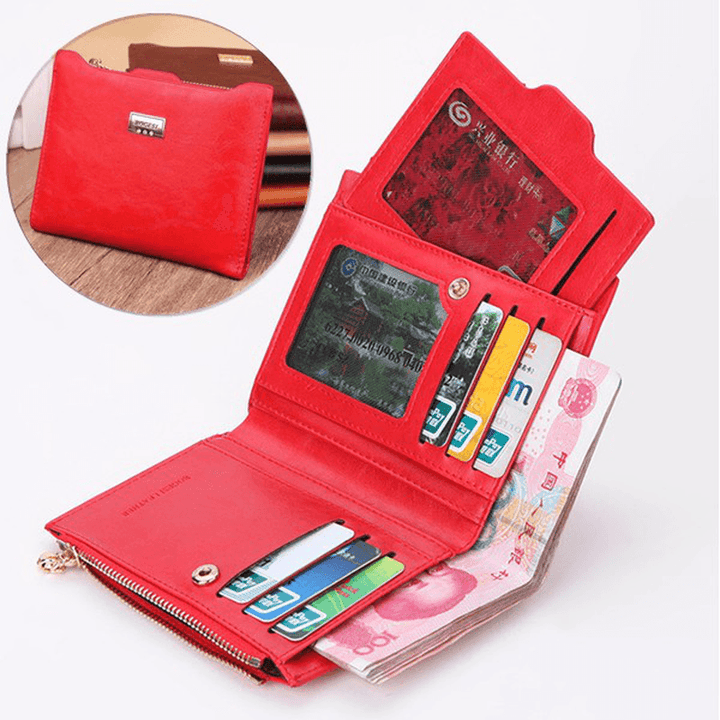 Women Genuine Leather Wallet Small Zipper Pu Leather Coin Card Holder Purse - MRSLM