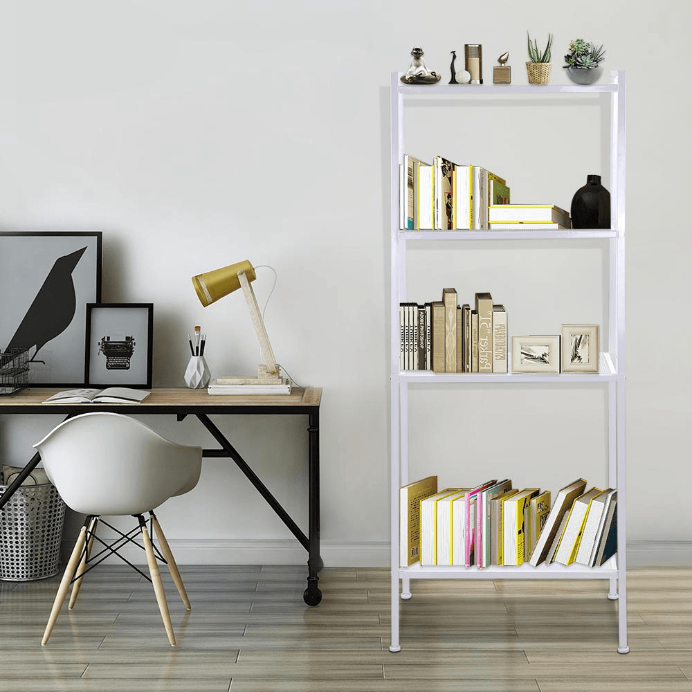 4 Tiers Wall Leaning Ladder Shelf Bookcase Bookshelf Storage Rack Shelves Storage Stand Unit Organizer for Office Home Bedroom Living Room - MRSLM