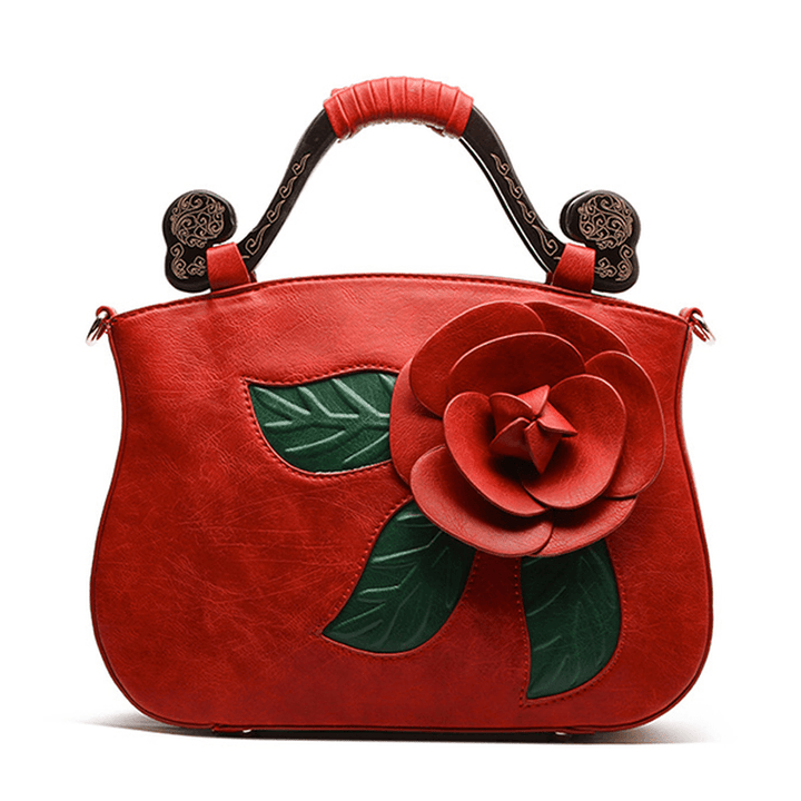 Vintage Fashion PU Leather Rose Decorative Handbag Crossbody Bag for Women - MRSLM