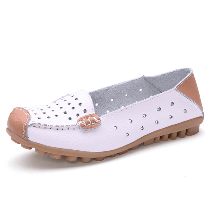 Women Genuine Leather Casual Flat Shoes Slip-On Leisure Shoes Breathable Ballet Shoes - MRSLM