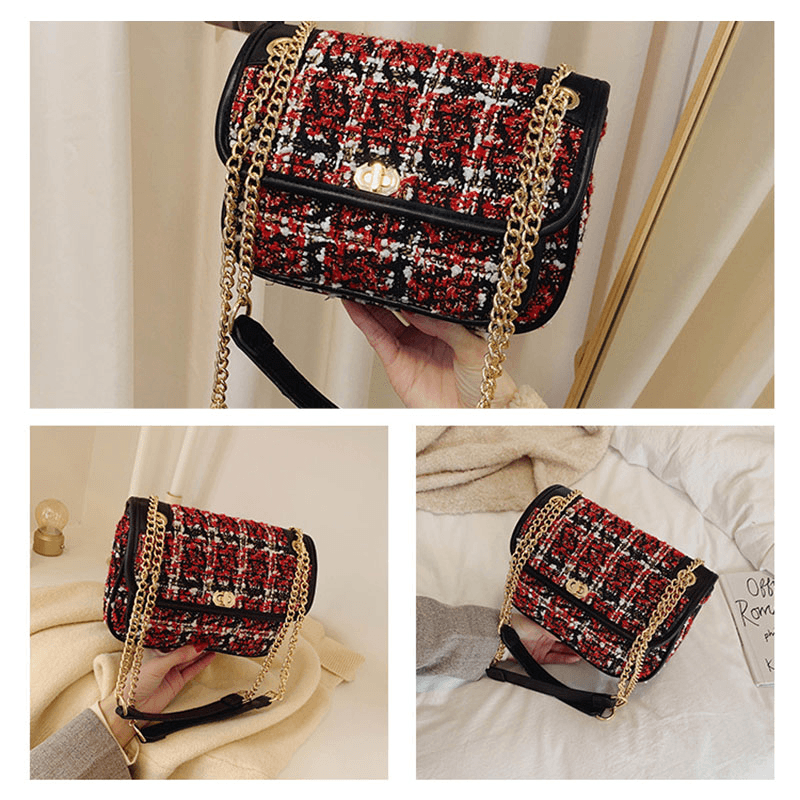 Women Mix Color Woven Woolen Vintage Chain Bag Clutch Bag Crossbody Bag - MRSLM