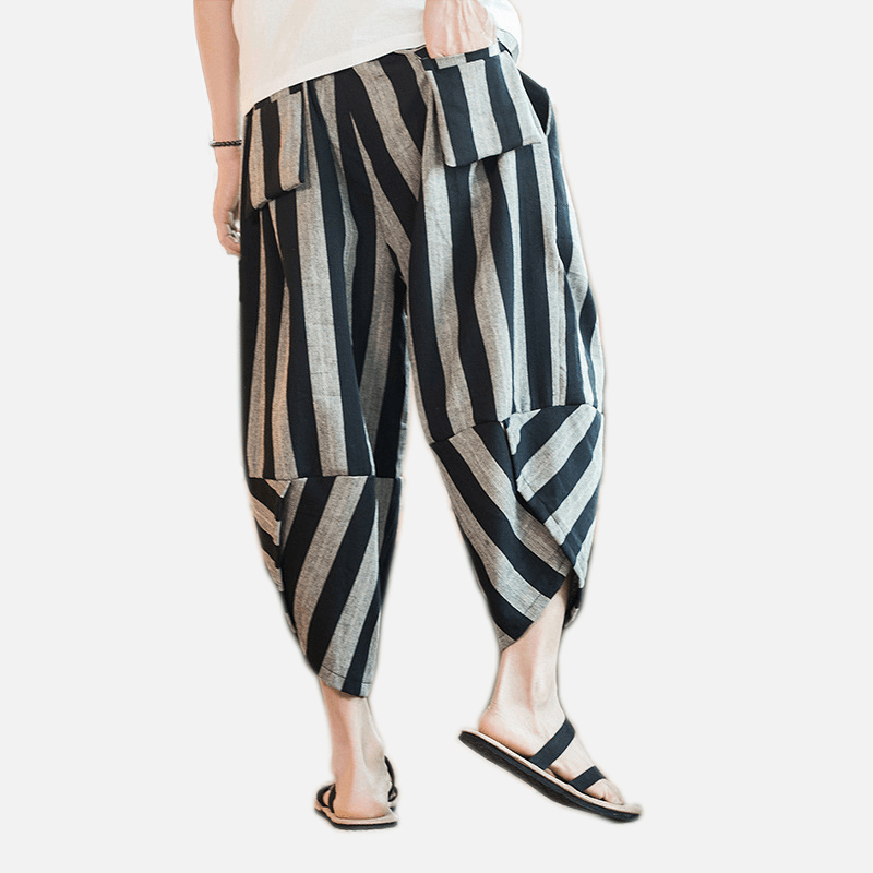 Mens Ethnic Style Summer Stripe Casual Pants - MRSLM