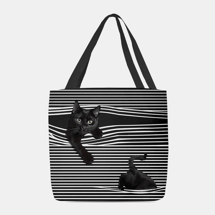 Women Felt Cute 3D Three-Dimensional Black Cat Stripes Pattern Shoulder Bag Handbag Tote - MRSLM