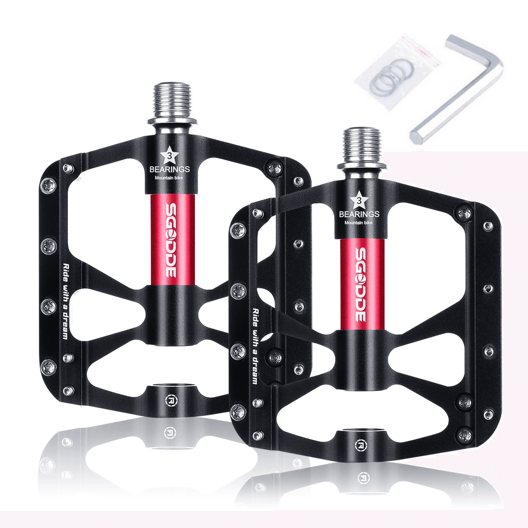 SGODDE 1Pair Bicycle Pedals 3 Bearings Platform Bicycle Flat Non-Slip Outdoor Cycling Flat Pedals - MRSLM