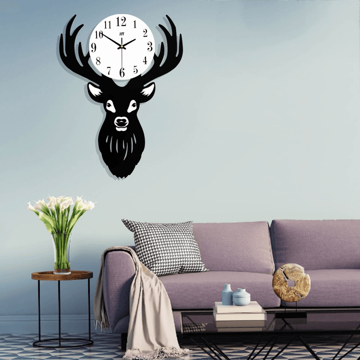 Deer Head Wall Clock Density Fibreboard Home Living Room Nordic Minimalist - MRSLM