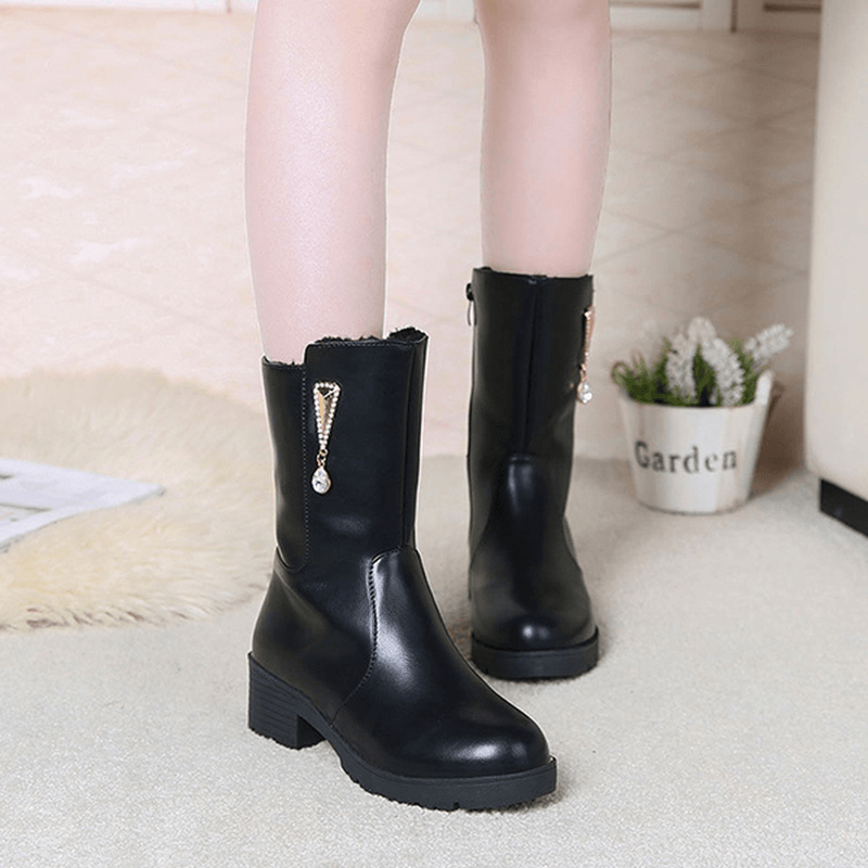 Women Winter Keep Warm Crystal Fashion Mid-Calf Boots - MRSLM