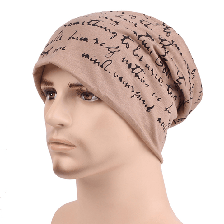 Mens Letter Printing Cotton Beanie Cap Casual Soft Autumn Winter Warm Knit Hat - MRSLM