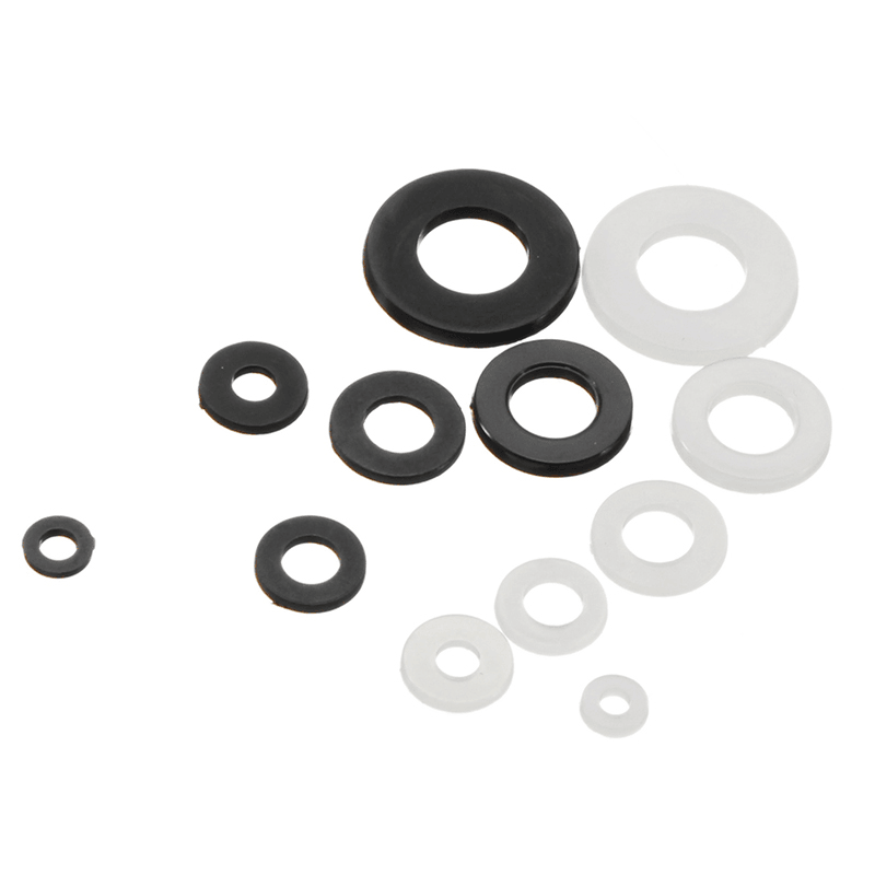 Suleve™ MXNW1 500Pcs White Black Flat Nylon Washer Lock Washers Gasket Kit M2-M8 - MRSLM