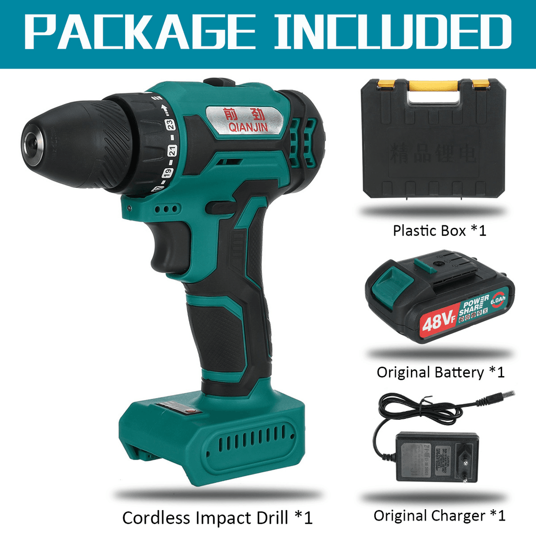 48VF Brushless High Power Torque Drill 2 Speed Rechargable Electric Screwdriver Drill with None/1/2 Pc Battery - MRSLM