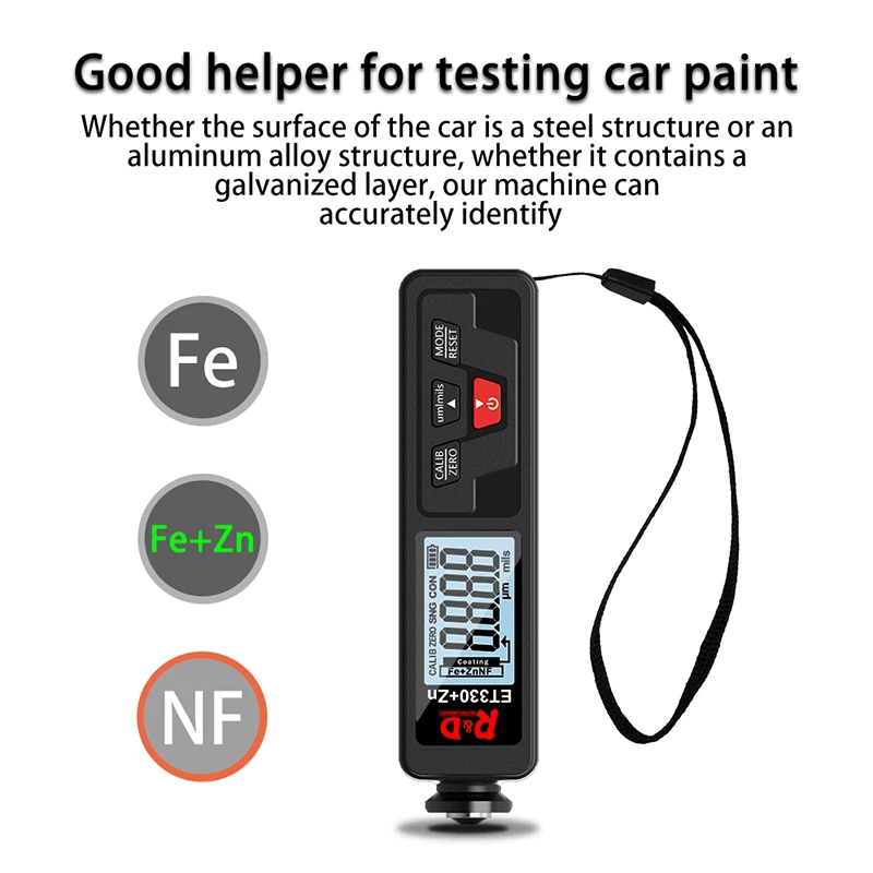 R&D ET330+ZN Car Paint Thickness Gauge Portable Coating Thickness Gauge for Car 0-1500Um Fe & Nfe Coating Tester Meter - MRSLM