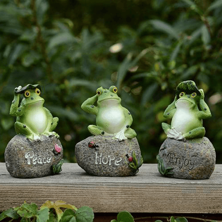 1PC Peace Hope Enjoy Frogs Fairy Garden Statues Art Figurines Outdoor Patio Ornament - MRSLM