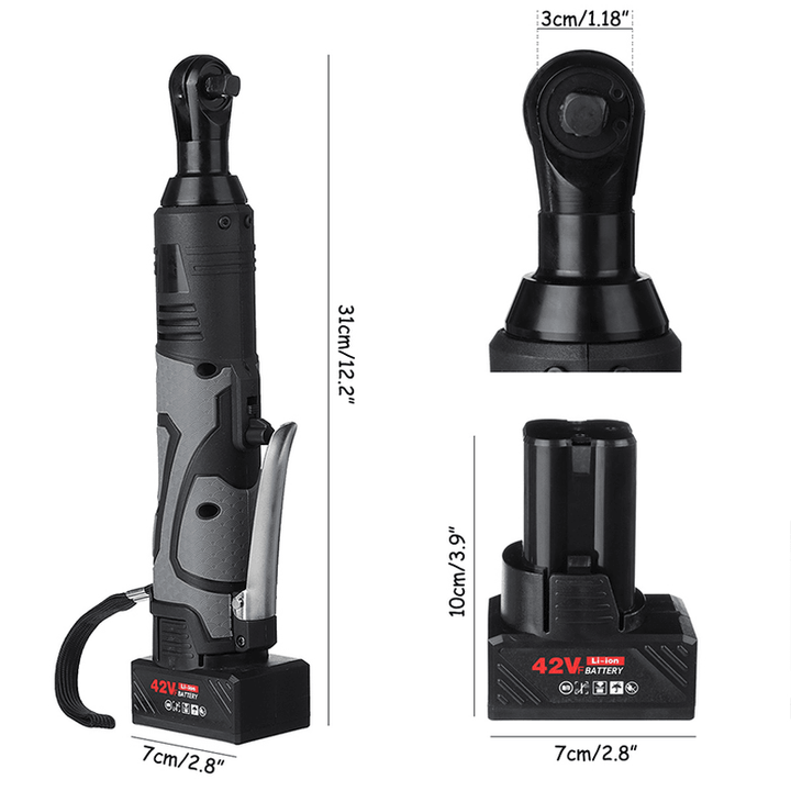 3/8'' 100Nm Electric Cordless Ratchet Right Angle Wrench Impact W/ 2 Battery - MRSLM