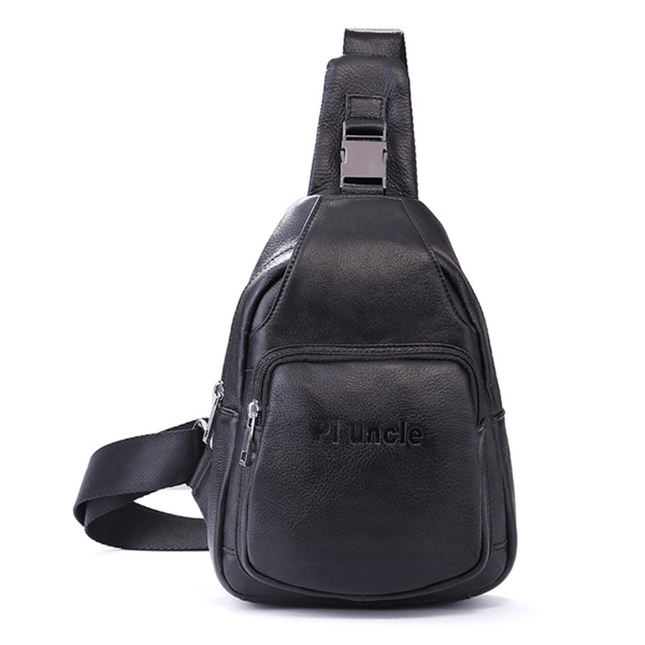 Retro Men Casual Outdoor Sport Genuine Leather Chest Bag Crossbody Bag - MRSLM