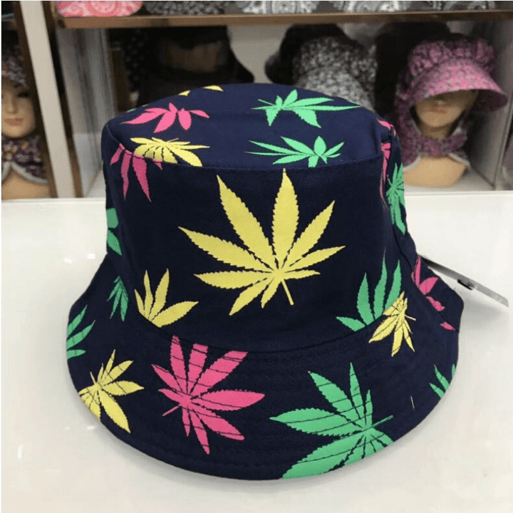 Hemp Leaf Fisherman Hat Cotton Maple Leaf Basin Hat Men and Women Fashion Fishing Hat Summer Outdoor Shade Sun Sat - MRSLM