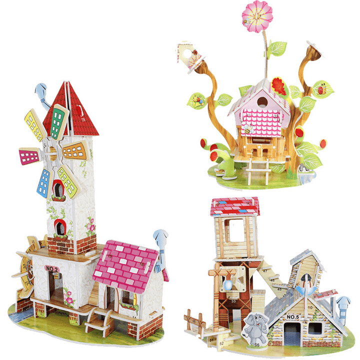 Children'S 3D Three Dimensional Puzzle Paper Educational Toys Diy Building Hut - MRSLM