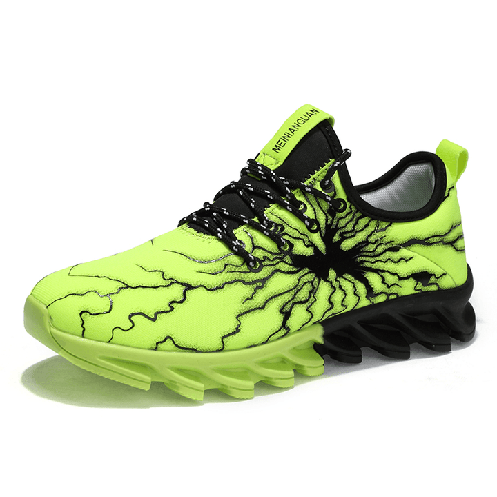 Men Breathable Fabric Soft Blade Sole Pattern Comfy Sports Casual Running Shoes - MRSLM