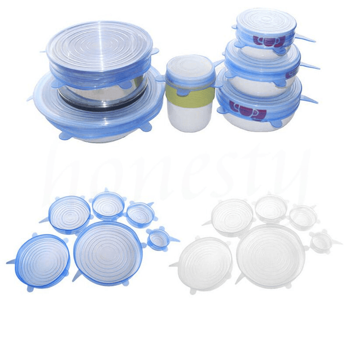 6Pcs / Set Silicone Wrap Stretch Universal Lid Camping Kitchen Vacuum Seal Suction Food Wrap Covers - MRSLM