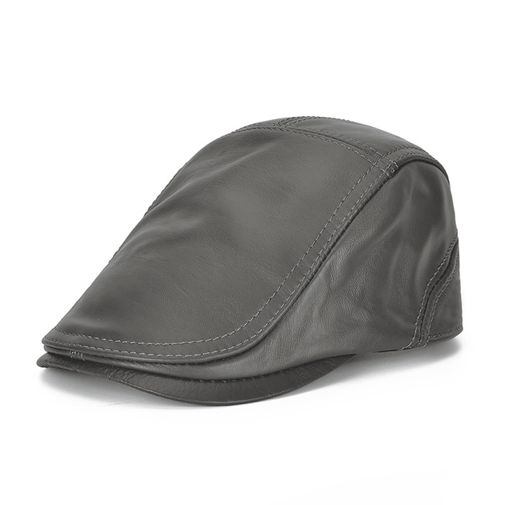 Cowhide Adjustable Beret Single Genuine Leather Hat - MRSLM