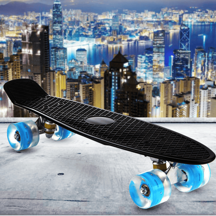 22'' LED Light up Fish Skateboard 4 PU Wheel Single Warping Board Teenagers Kids Skateboard - MRSLM