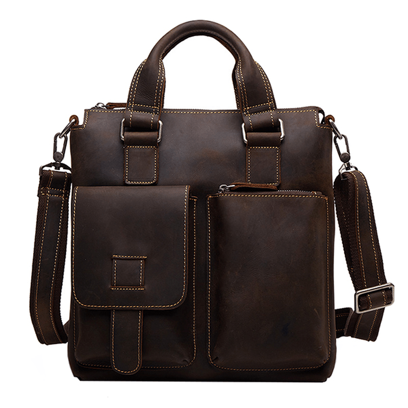 Men Genuine Leather Retro Handbag Crossbody Bag Casual Business Shoulder Bag Briefcase - MRSLM