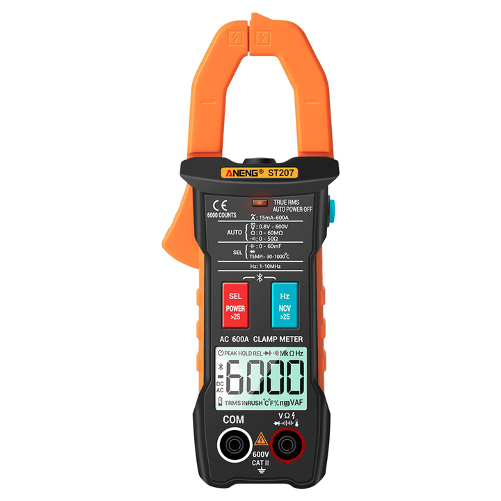 ANENG ST207 Digital Bluetooth Multimeter Clamp Meter 6000 Counts True RMS DC/AC Voltage Tester AC Current Hz Capacitance Ohm - MRSLM