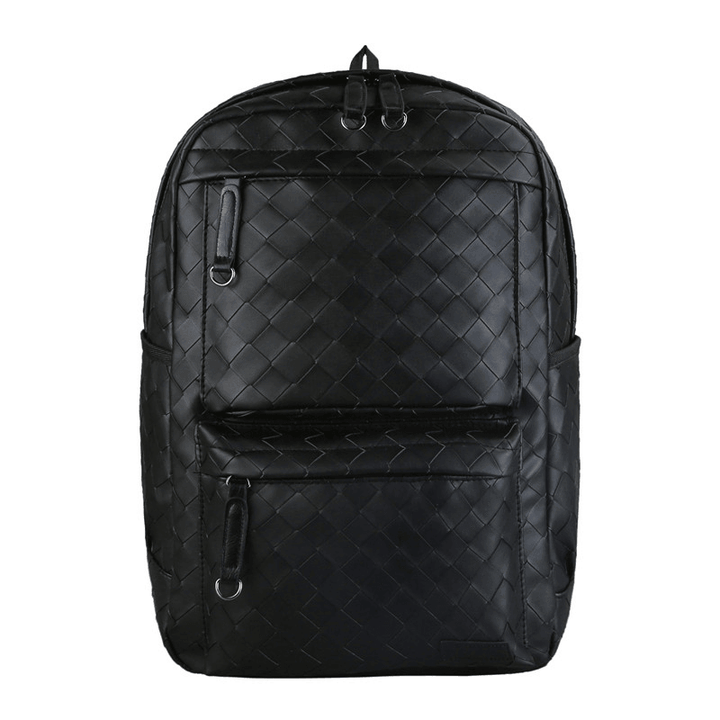 Men Faux Leather Large Causal Woven Capacity 14 Inch Laptop Bag School Bag Travel Backpack - MRSLM