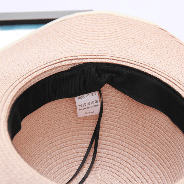 Women Summer Wide Birm Bucket Straw Hat Outdoor Travel Sunshade Visor Beach Hat - MRSLM