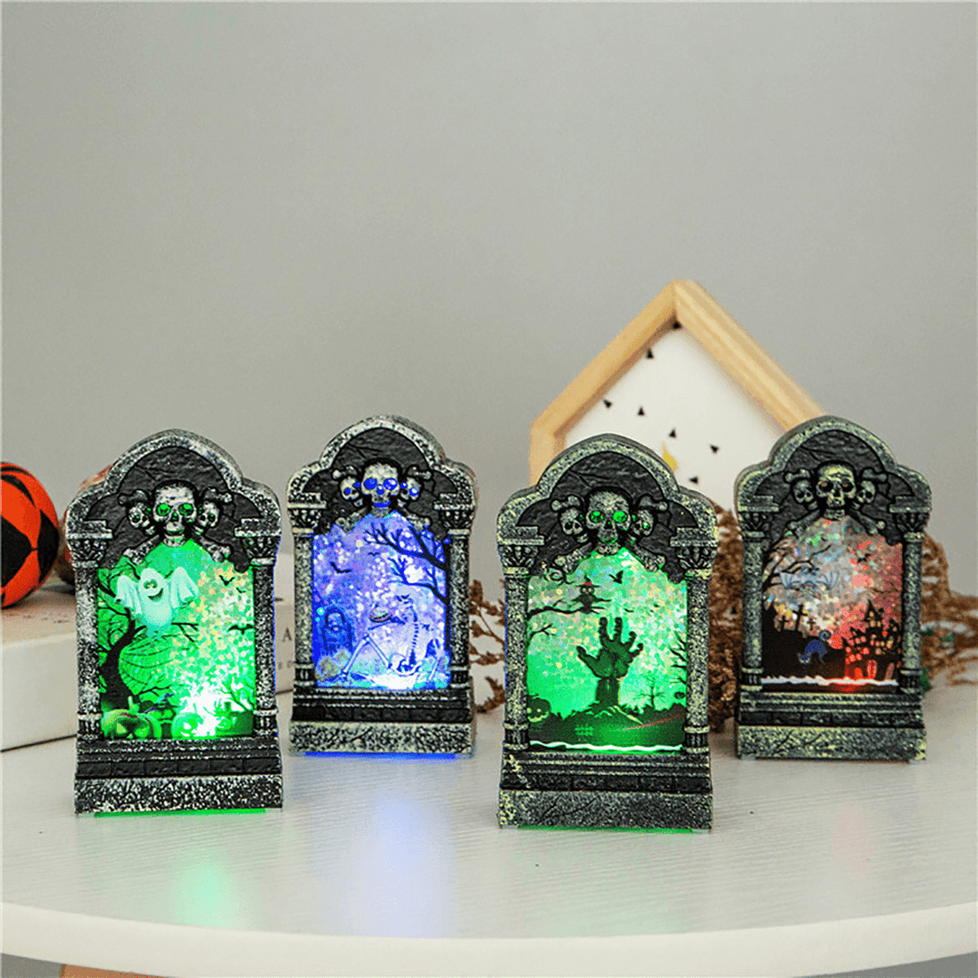 Halloween LED Light Lamp Skeleton Tombstone Castle Plastic Prop Party Gift Decor Table Lamp - MRSLM