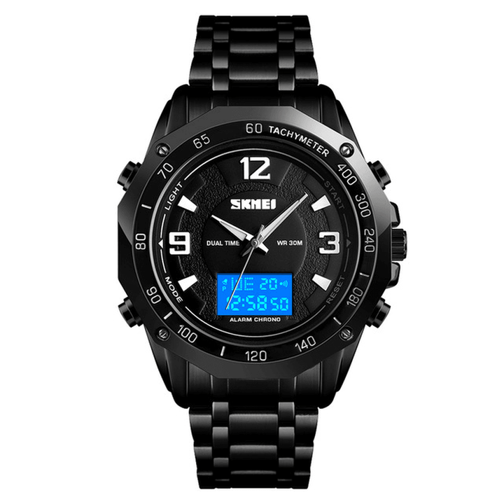 SKMEI 1504 Multifunctional Luminous EL Light Calendar 3ATM Business Men Watch Dual Display Digital Watch - MRSLM