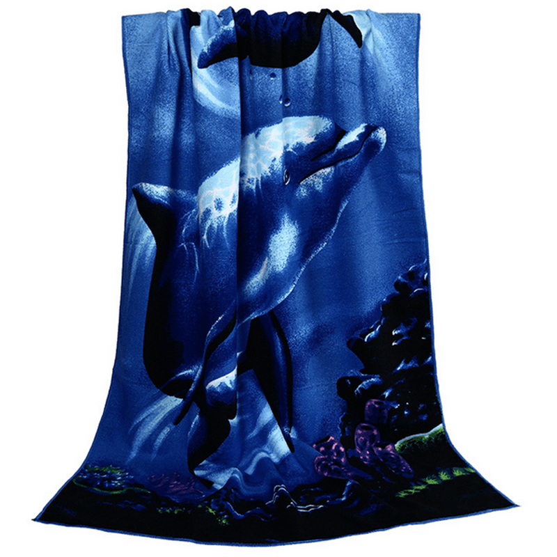 70X150Cm Blue Dolphin Penguin Print Absorbent Microfiber Beach Towels Quick Dry Bath Towel - MRSLM