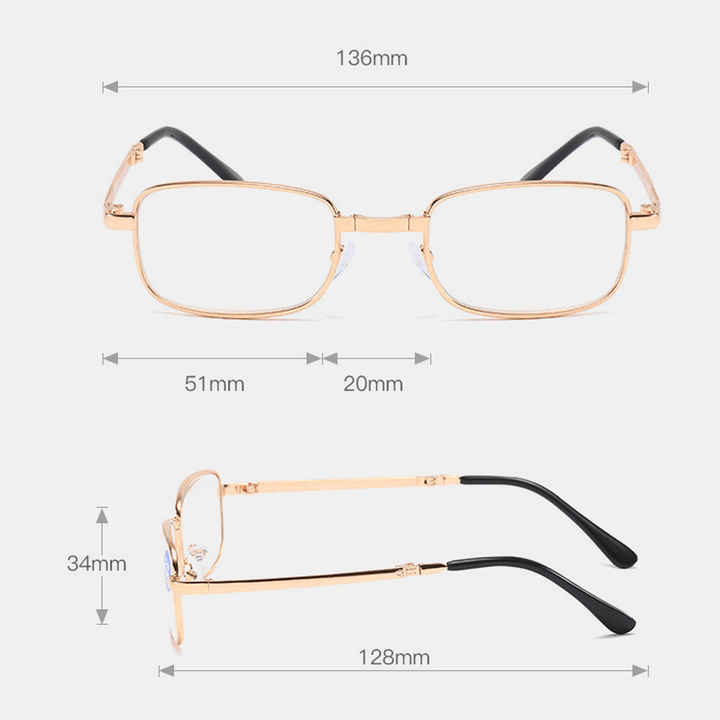 Unisex Portable Folding Anti-Blue Glasses Classic Metal Full Frame Anti-Uv Reading Glasses Presbyopic Glasses - MRSLM